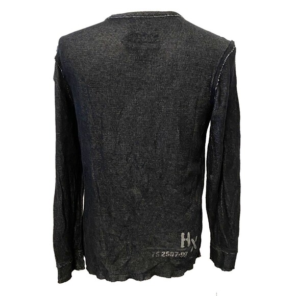 HELIX Men's M Thermal Shirt Gray Black Raw Hems Grunge Y2K Goth Skater MMA Crew - Picture 5 of 7